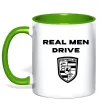 Чашка с цветной ручкой Real men drive porsche Лаймовый фото