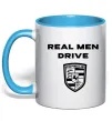 Чашка з кольоровою ручкою Real men drive porsche Блакитний фото