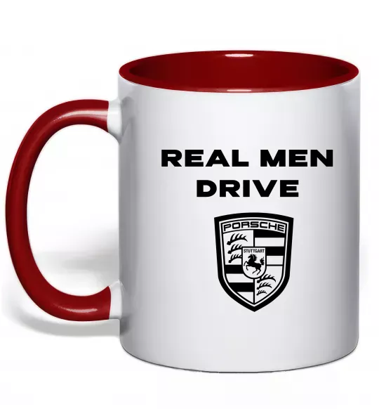 Чашка з кольоровою ручкою Real men drive porsche Червоний фото