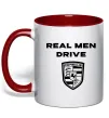 Чашка з кольоровою ручкою Real men drive porsche Червоний фото
