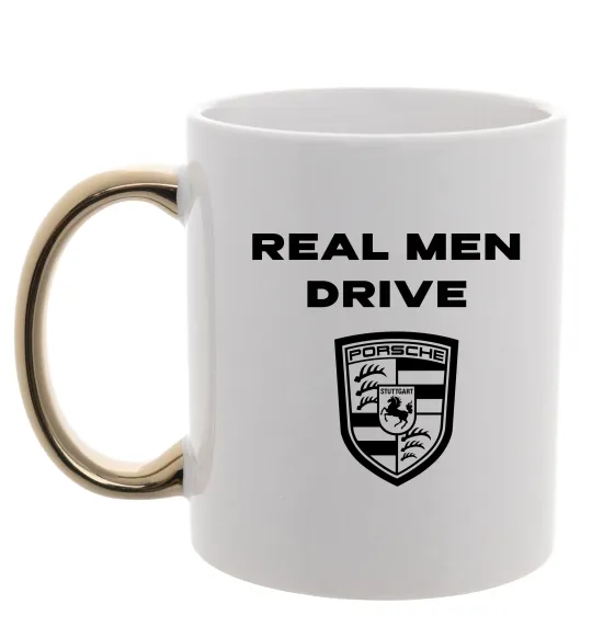 Чашка з кольоровою ручкою Real men drive porsche Золото фото