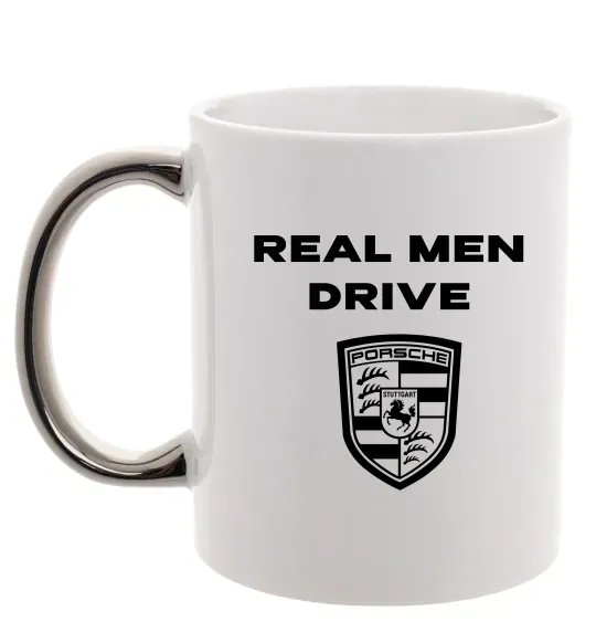 Чашка з кольоровою ручкою Real men drive porsche Срібло фото