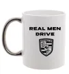 Чашка з кольоровою ручкою Real men drive porsche Срібло фото