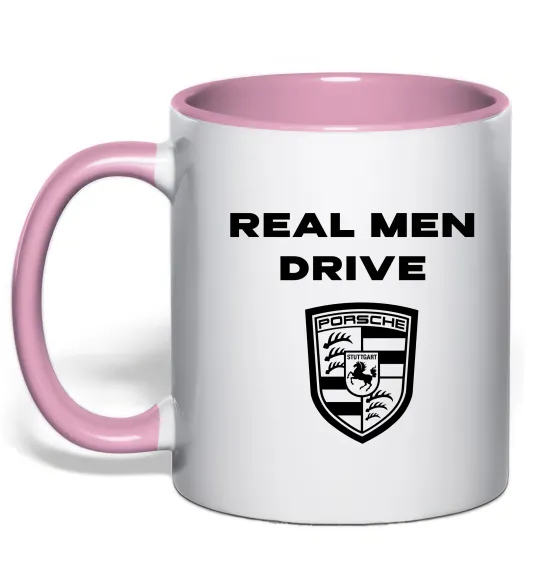 Чашка з кольоровою ручкою Real men drive porsche Ніжно рожевий фото