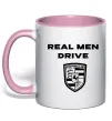 Чашка з кольоровою ручкою Real men drive porsche Ніжно рожевий фото