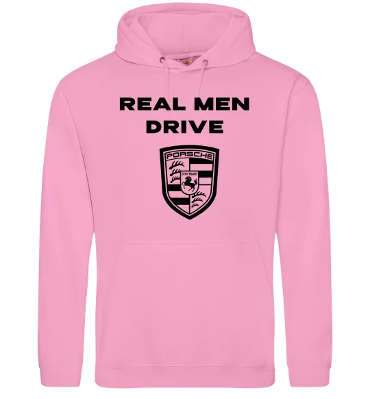 Мужская толстовка (худи) Real men drive porsche Розовый фото