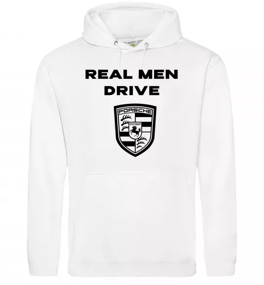 Мужская толстовка (худи) Real men drive porsche Белый фото