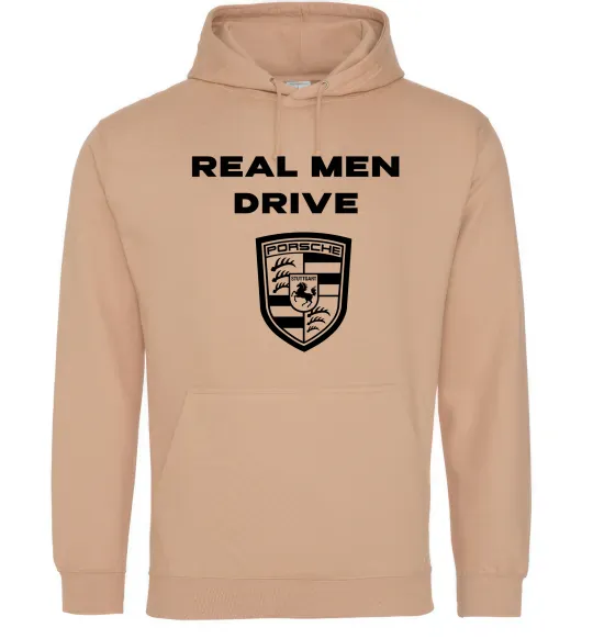 Мужская толстовка (худи) Real men drive porsche Песочный фото