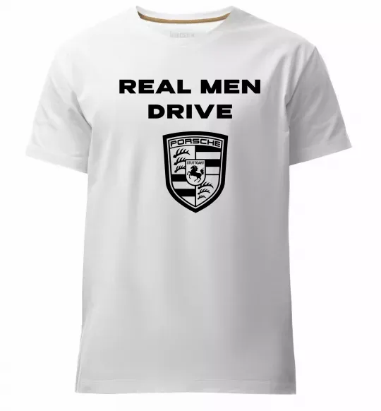 Чоловіча преміум футболка Real men drive porsche Білий фото