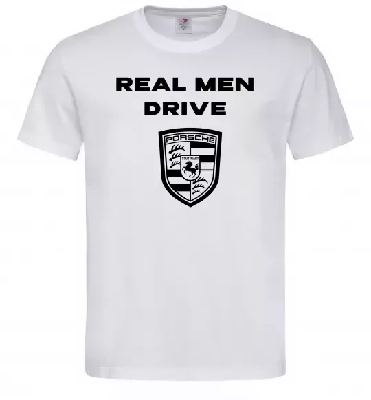 Мужская футболка Real men drive porsche Белый фото