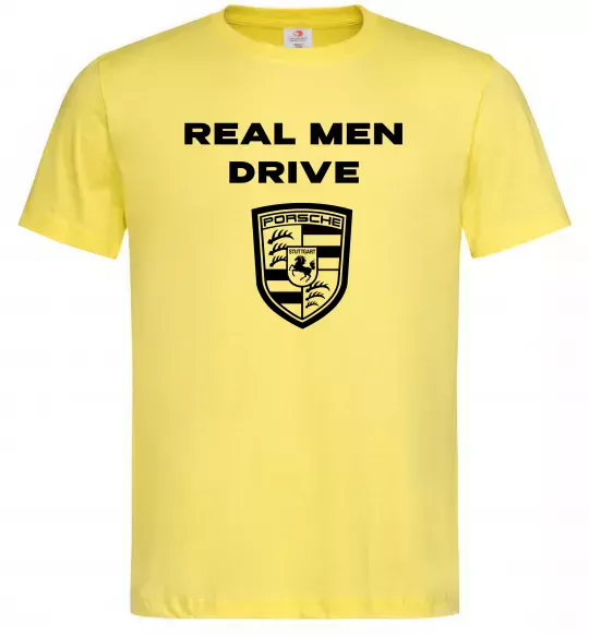 Мужская футболка Real men drive porsche Лимонный фото