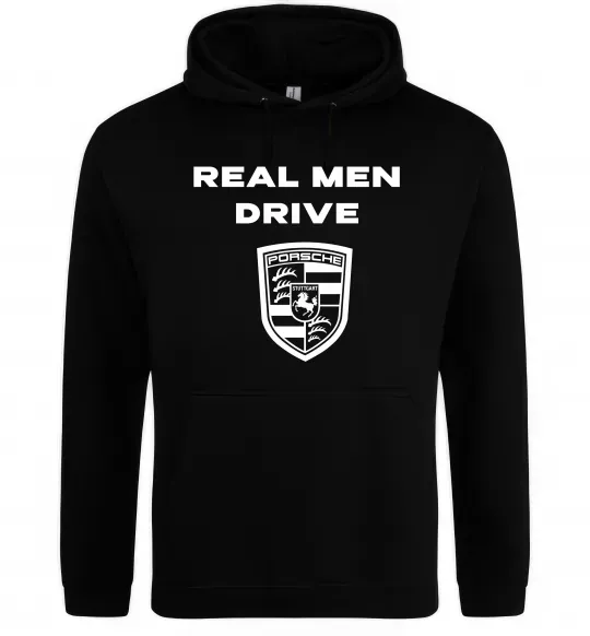 Мужская толстовка (худи) Real men drive porsche Черный фото