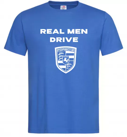 Мужская футболка Real men drive porsche Ярко-синий фото