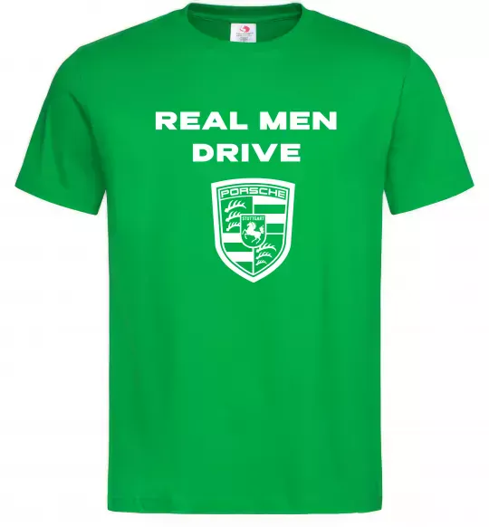 Мужская футболка Real men drive porsche Зеленый фото