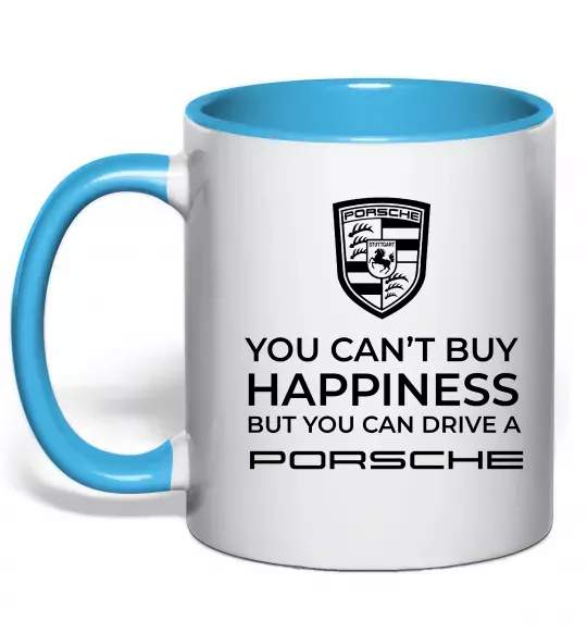 Чашка з кольоровою ручкою You can drive Porsche Блакитний фото