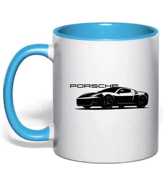 Чашка с цветной ручкой Porsche car Голубой фото