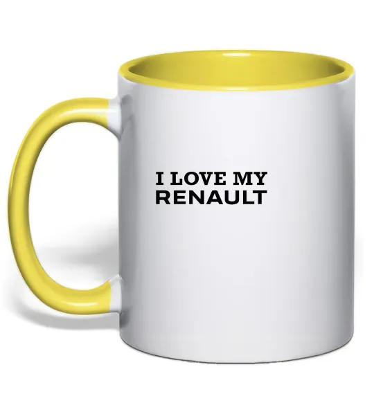 Чашка с цветной ручкой I love my Renault Лимонный фото