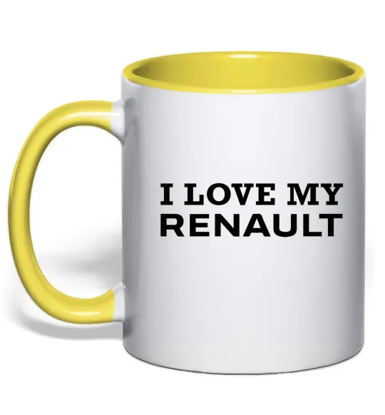 Чашка с цветной ручкой I love my Renault Лимонный фото