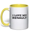 Чашка с цветной ручкой I love my Renault Лимонный фото
