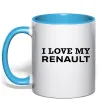 Чашка с цветной ручкой I love my Renault Голубой фото