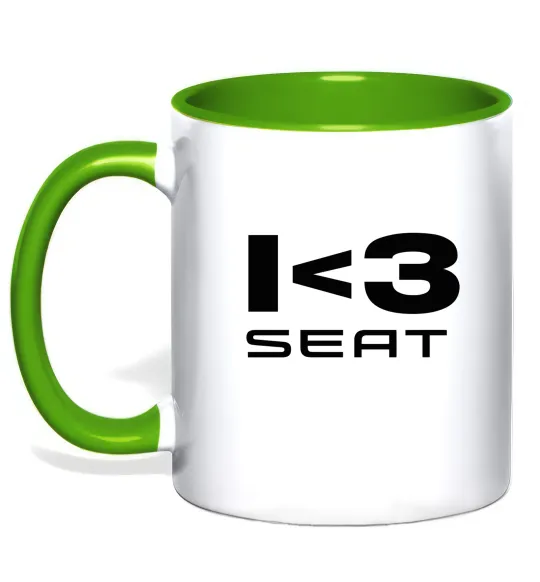 Чашка з кольоровою ручкою I <3 Seat Лаймовий фото