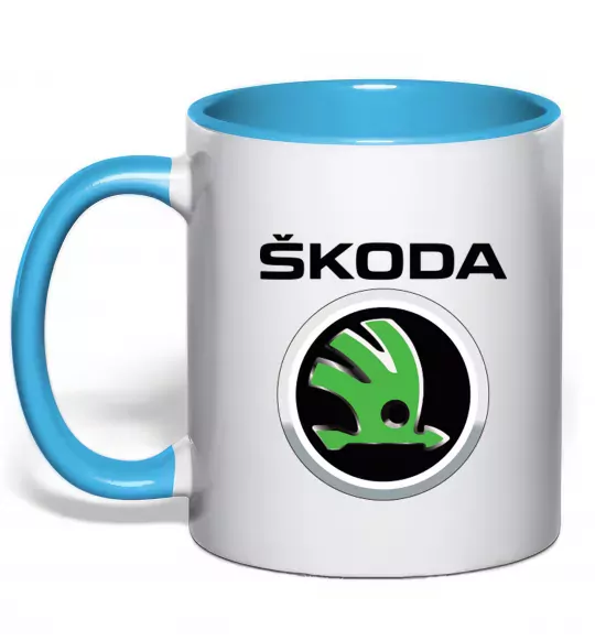 Чашка с цветной ручкой Skoda Голубой фото