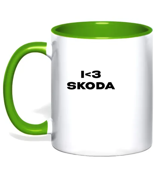 Чашка з кольоровою ручкою I <3 Skoda Лаймовий фото