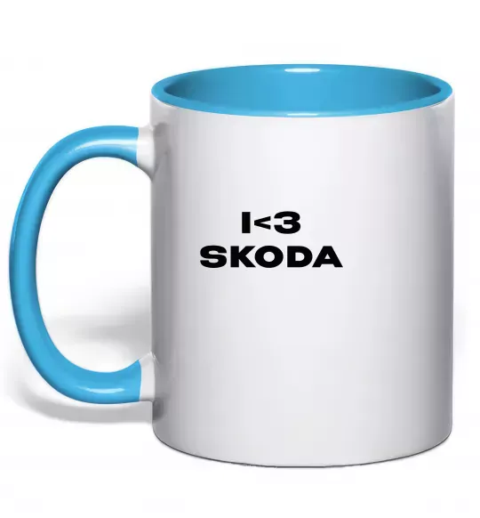 Чашка з кольоровою ручкою I <3 Skoda Блакитний фото