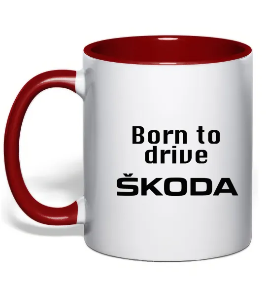 Чашка с цветной ручкой Born to drive Skoda Красный фото