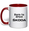 Чашка с цветной ручкой Born to drive Skoda Красный фото