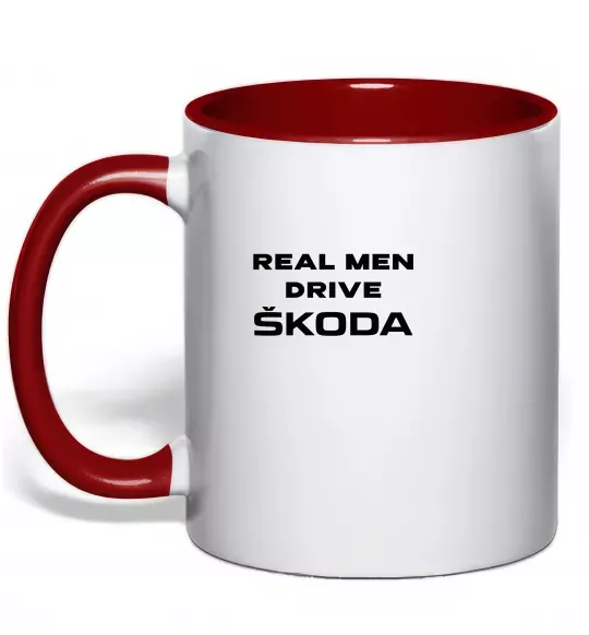 Чашка с цветной ручкой Real men drive Skoda Красный фото