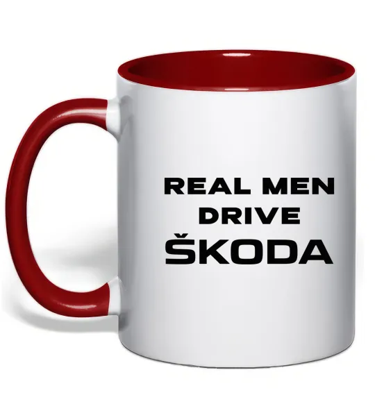 Чашка с цветной ручкой Real men drive Skoda Красный фото