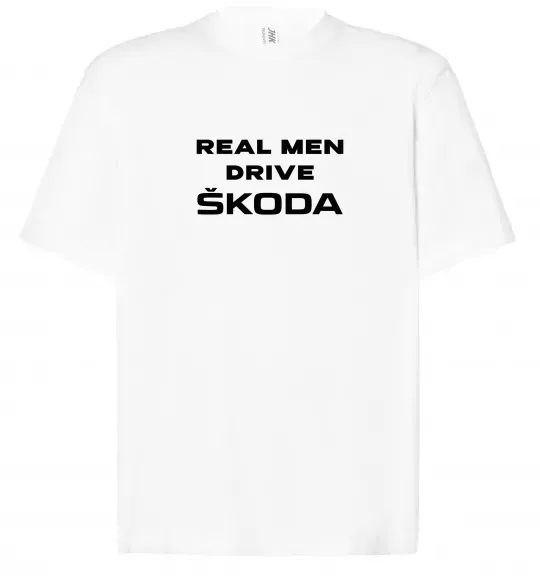 Футболка Оверсайз Real men drive Skoda Білий фото