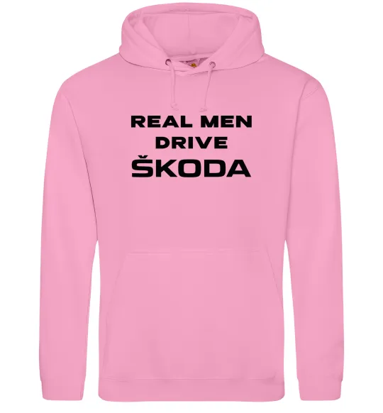 Мужская толстовка (худи) Real men drive Skoda Розовый фото