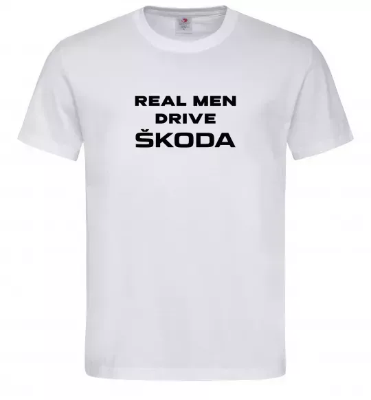 Чоловіча футболка Real men drive Skoda Білий фото