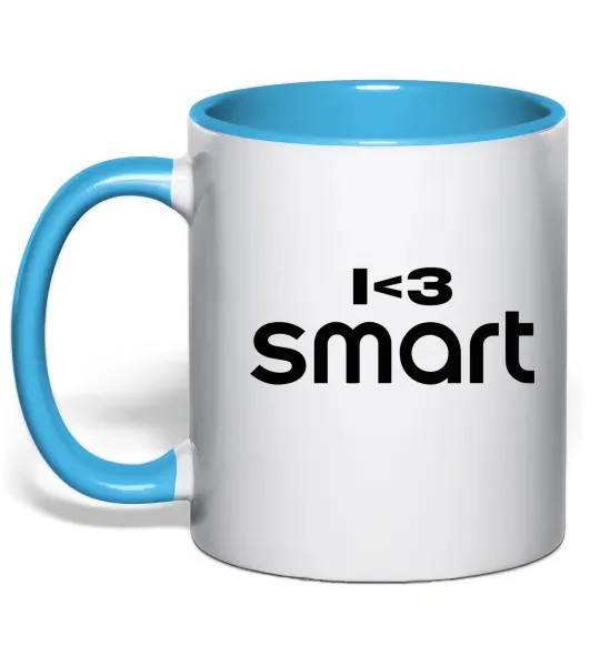 Чашка з кольоровою ручкою I <3 Smart Блакитний фото