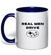 Чашка з кольоровою ручкою Real men drive Subaru Глибокий темно-синій фото