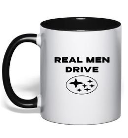 Чашка с цветной ручкой Real men drive Subaru