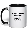 Чашка з кольоровою ручкою Real men drive Subaru Чорний фото