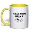 Чашка з кольоровою ручкою Real men drive Subaru Лимонний фото
