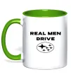 Чашка з кольоровою ручкою Real men drive Subaru Лаймовий фото
