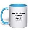 Чашка з кольоровою ручкою Real men drive Subaru Блакитний фото