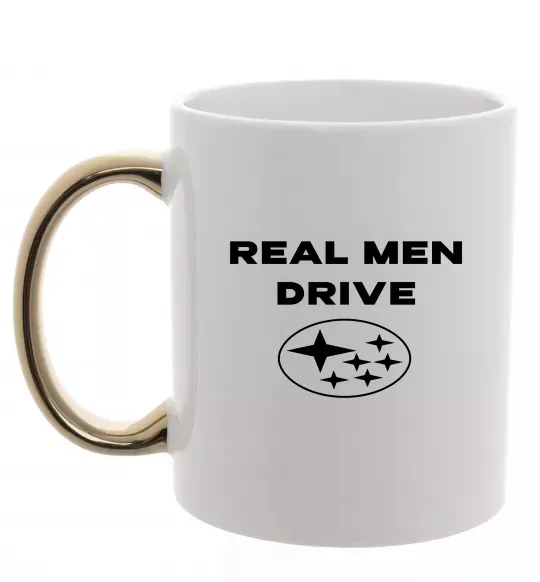 Чашка з кольоровою ручкою Real men drive Subaru Золото фото