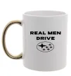 Чашка з кольоровою ручкою Real men drive Subaru Золото фото