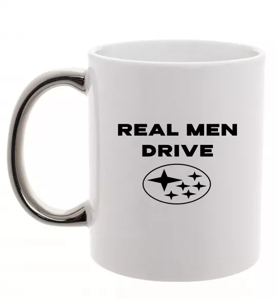 Чашка з кольоровою ручкою Real men drive Subaru Срібло фото