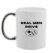 Чашка з кольоровою ручкою Real men drive Subaru Срібло фото