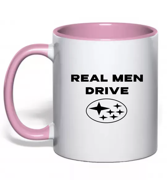 Чашка з кольоровою ручкою Real men drive Subaru Ніжно рожевий фото