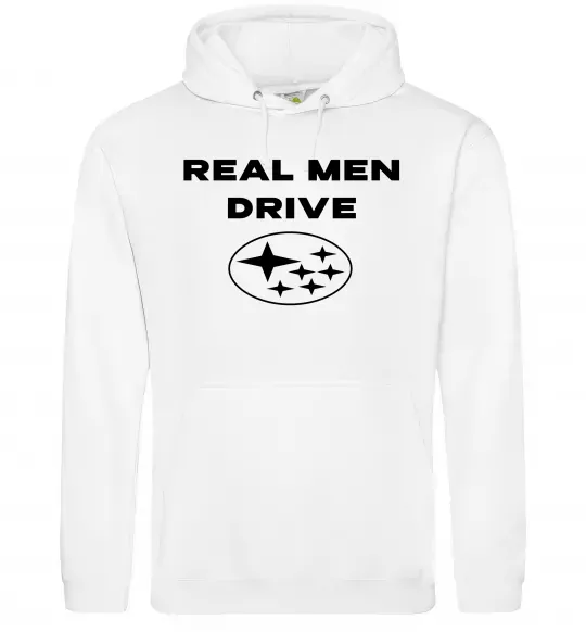 Чоловіча толстовка (худі) Real men drive Subaru Білий фото