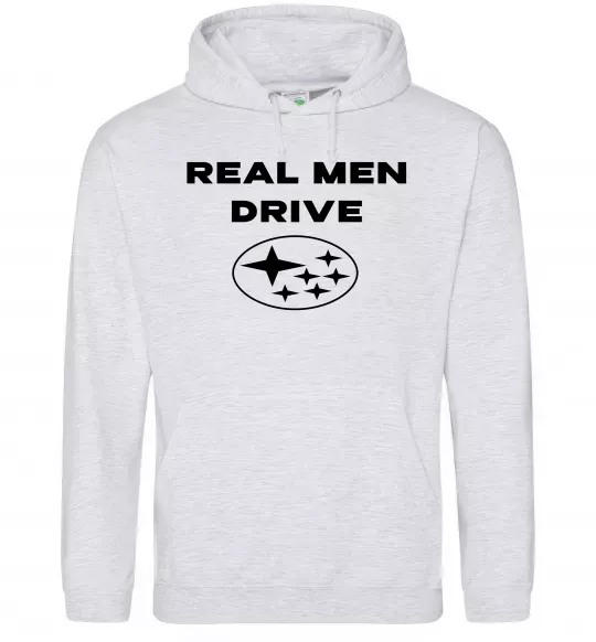 Чоловіча толстовка (худі) Real men drive Subaru Сірий меланж фото