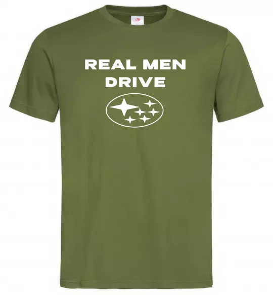Чоловіча футболка Real men drive Subaru Оливковий фото